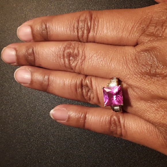 Vintage Bright Pink Stone Ring Stamped 925, Size 9 - Picture 10 of 11